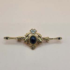 Vintage Gold Tone Bar Pin Brooch with Black Cabochon